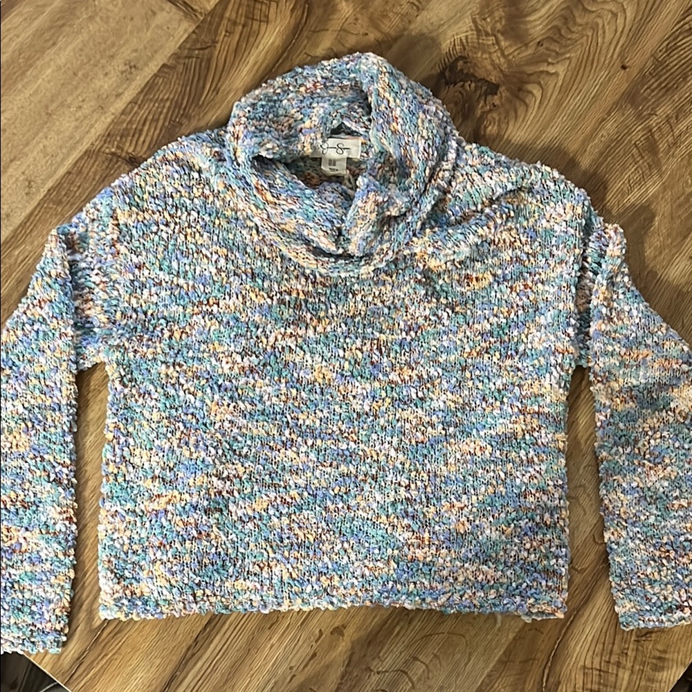 Jessica Simpson Cozy Blue and Cream Turtleneck Sweater